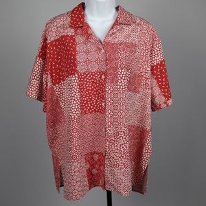 Cabin Creek Women's 18 W Button Up Floral Top Red